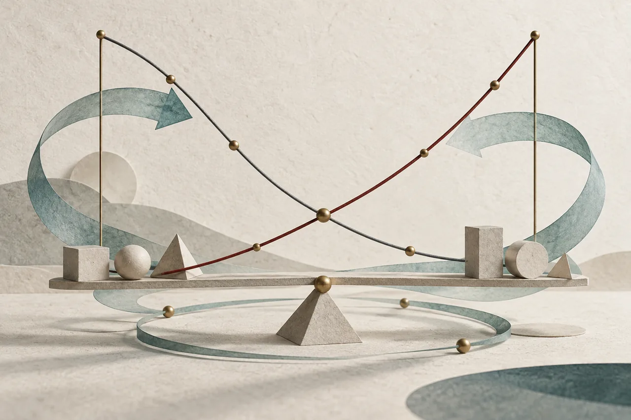 Intersecting market curves, circular resource flows and a balanced structure